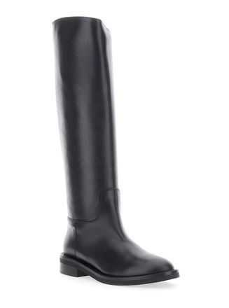 Via Roma 15 Womens Boots Slip-On Round Toe Leather Black