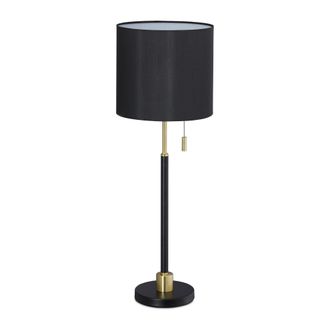Relaxdays Relaxdays L&aacute;mpara Mesa, Interruptor De Cadena, Luz Mesita Noche Elegante, Pantalla Tela, E27, 69 X 24 Cm, Negro Y Dorado