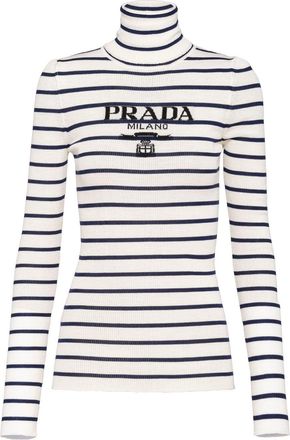 Prada logo-intarsia striped jumper - women - Virgin Wool - 42 - White