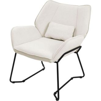 ML Design Poltrona Lounge Beige Sedia Reclinabile con Rivestimento in Lino e Gambe in Metallo Nero Poltroncina da Salotto con Braccioli e Schienale Sgabello