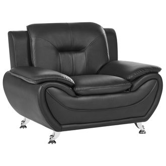 Beliani Sill&oacute;n Moderno Sal&oacute;n Piel Vegana Ecol&oacute;gica Acolchado Grueso Patas Plateadas Negro Leira