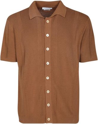 Daniele Fiesoli Katoenen Crepe Shirt - Heren - Korte mouwen Overhemden - Bruin - XL - Katoen - Overhemden