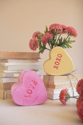 Kalalou Set Of Two Clay Valentine Heart Vases