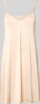 Hanro Knielanges Unterkleid in gl&auml;nzendem Satin mit Picot-Besatz in Beige, Gr&ouml;&szlig;e XL