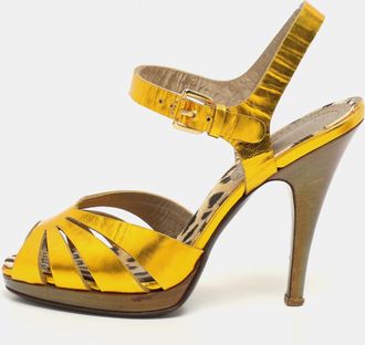 Roberto Cavalli Gold Leather Open Toe Ankle Strap Sandals