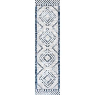 Jonathan Y Designs Marokko Diamond Medallion Indoor/Outdoor Area Rug in Ivory/blue at Nordstrom, Size 4Ft 0In X 6Ft 0In
