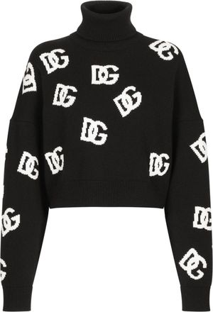 Dolce & Gabbana intarsia-knit logo virgin wool jumper - women - Virgin Wool - 50 - Black