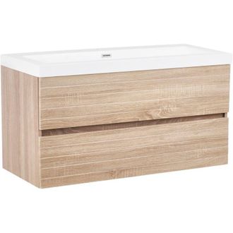 Beliani Wall Mounted Vanity Unit with Basin URUCU 100 cm Light Brown