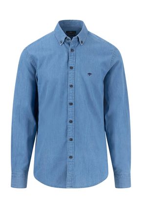 Fynch-Hatton Fynch-Hatton Mens LONG SLEEVED DENIM SHIRT CRYSTAL BLUE Cotton - Size Medium