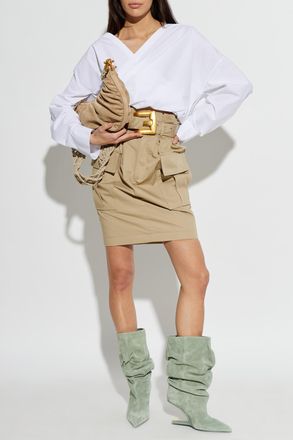 Balmain Cotton Skirt With Belt, Womens, Beige