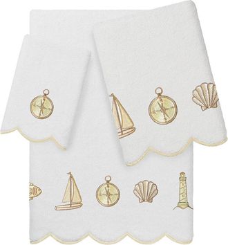 Linum Home Textiles 100% Turkish Cotton Sea Joy Scallop 3Pc Embellished Towel Set