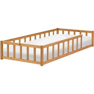 Beliani Kids Floor Bed Brown Pine Wood EU Single Size 3ft with Slatted Frame Bed for Toddler MEYMAC