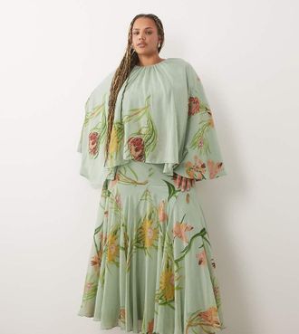 Asos Curve ASOS DESIGN Curve - Vestito lungo a mantella con godet multicolore