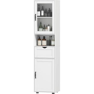 HOMCOM Mobile Bagno con 2 Armadietti, Cassetto e Ripiano Aperto in MDF Bianco