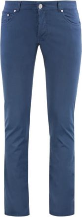 Moorer Slim Fit Katoen Zijde Broek - Heren - Chinos - Blauw - W32 - Katoen - Broeken