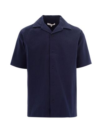 Maison Kitsun&eacute; Short-Sleeved Resort Shirt in Textured Seersucker Cotton