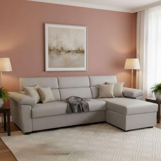 Dmora Divano Letto Con Penisola Priverno, Sfoderabile, Contenitore Made In Italy, Idrorepellente Multiposizione Trasformabile In Letto, 285x160 Cm