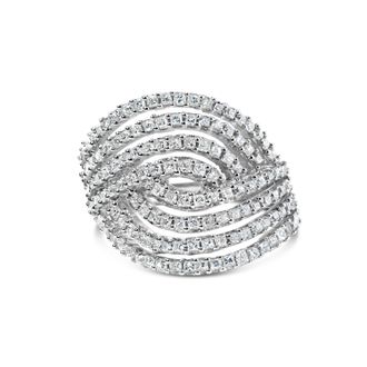 House of Brilliance 10K White Gold 1 1/2 Cttw Princess Diamond Swirl Design Cocktail Ring
