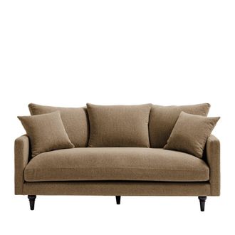 DRAWER Sof&aacute; de 3 plazas en tela con patas torneadas - Caramelo