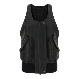 The Attico Vests, female, Black, Size: M Hammered Leather Blouson Vest