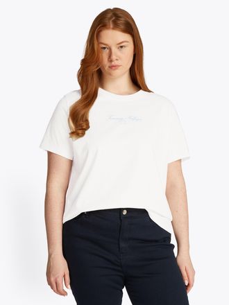 Tommy Hilfiger Rundhalsshirt TOMMY HILFIGER CURVE CRV REG SCRIPT C-NK TEE SS, Damen, Gr. 46, beige (ecru), Single Jersey, Obermaterial: 100% Baumwolle, unifarben, ta