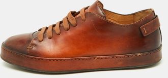 Santoni Brown Leather Lace Up Low Top Sneakers
