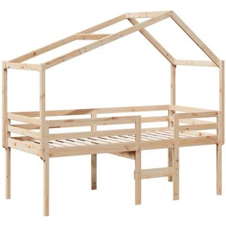 vidaXL Cama Alta Con Techo Madera Maciza De Pino Marr&oacute;n Cera 75x190 Cm Vidaxl