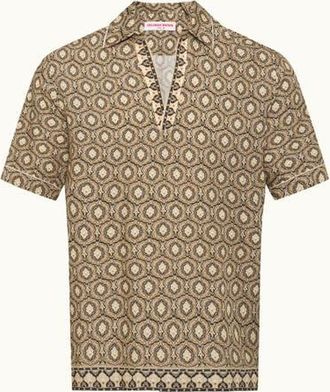 Orlebar Brown Ridley Relaxed Fit Passetto Print Short Sleeve Overhead Shirt in Bayleaf Green at Nordstrom, Size X-Large