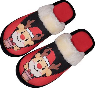 Generic UK 4 Slippers for Women Christmas Slip on House Slippers Fluffy Warm Home Slipper Plush Bedroom Shoes Breathable Ladies Mule Slipper Lightweight Casua