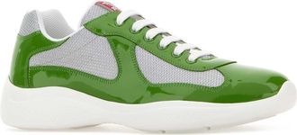 Prada Mens Two-Tone Leather And Fabric Prada America S Cup Sneakers Mela-Argento Mela/argento