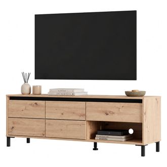 Dmora Mueble Para Tv Corciano, Un Caj&oacute;n, Un Estante, 2 Puertas, 151x40x52h Cm Marr&oacute;n Roble Nodo