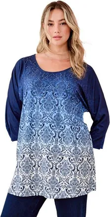 Roaman's Three Quarter Sleeve Embellished Tunic in Blue Medallion Ombre at Nordstrom, Size 24