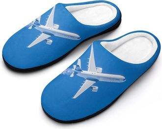 Generic Airplane Flying With Heart Mens Slippers Slip On Comfortable Fleece Cotton House Shoes Winter
