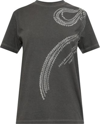 Blumarine Katoenen T-shirt Met Applicaties - Dames - T-shirts - Grijs - M - Katoen - Tops