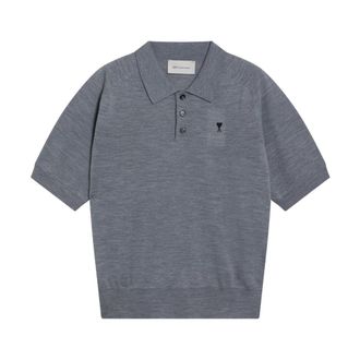 Ami Polo Shirts, male, Gray, Size: 2XL Short sleeves polo with chest embroidery