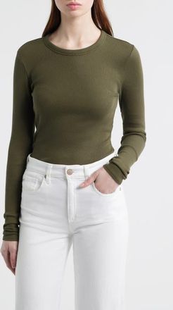 Rag & Bone The Essential Rib Long Sleeve Cotton T-Shirt in Dark Olive at Nordstrom, Size X-Small