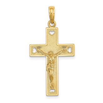 Diamond2Deal 14k Yellow Gold Cut-Out Heart I LOVE JESUS on Reverse Crucifix Charm