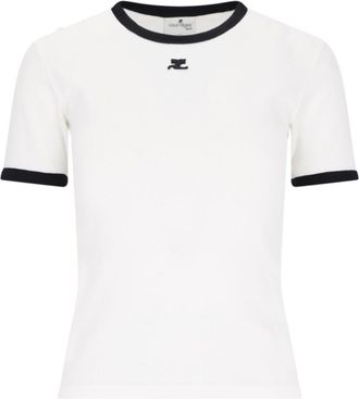 Courr&egrave;ges Logo T-Shirt, In White Cotton, Crew Neck