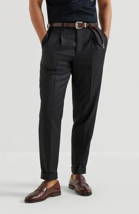Brunello Cucinelli Chalk stripe trousers in Black at Nordstrom, Size 46 It