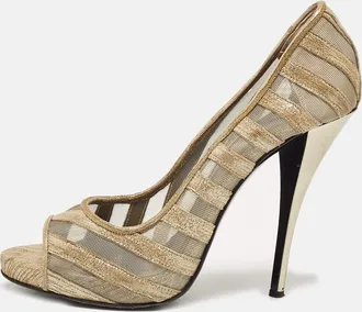 Pierre Hardy Gold Mesh And Suede Peep Toe Pumps