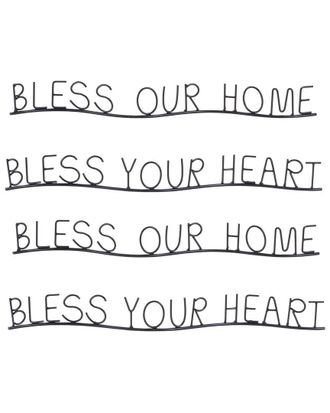 Melrose International Set Of 4 Bless Our Home & Heart Sentiment Decor