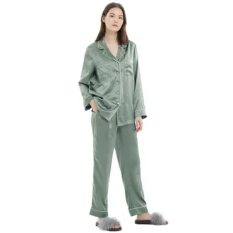 LilySilk Womens 22MM Gold Piping Silk Pajamas Set