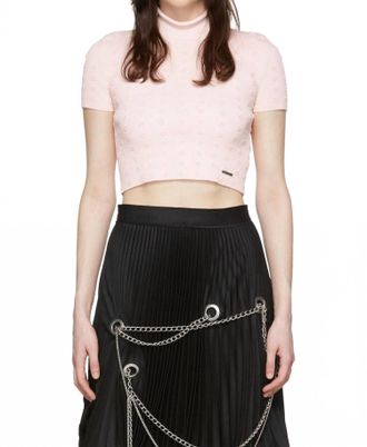 We11done Floral Knit T-Shirt In Light Pink