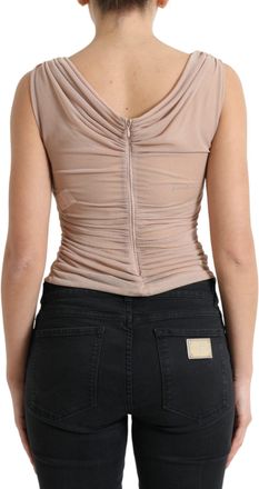 Dolce & Gabbana Womens Beige Viscose V-Neck Sleeveless Tank Top Nylon