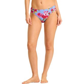 Tommy Bahama Chambray Beach Shirred Hipster UPF 50+ Bikini Bottoms in Blue Monday at Nordstrom, Size X-Large