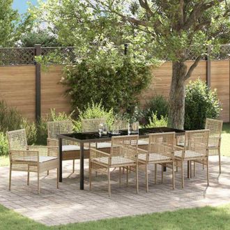 vidaXL Conjunto De Comedor De Jard&iacute;n 9 Pcs Beige Rat&aacute;n Sint&eacute;tico Vidaxl