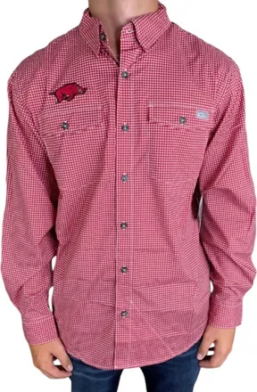Drake's Arkansas Frat Gingham Shirt In Cardinal