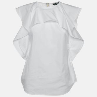 Ralph Lauren Lauren Ralph Lauren White Cotton Ruffled Sleeveless Top