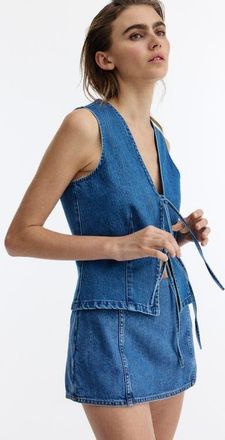 H&M Tie-front Denim Vest in Denim Blue at Nordstrom, Size 14