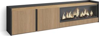 Skraut Home Skraut Home - Mueble Tv, Televisi&oacute;n, Muebles De Sal&oacute;n, Almacenaje, 212x35x50cm, Para Tv Hasta 80, Chimenea El&eacute;ctrica Xxl, Estilo Moderno, Roble Y Negr